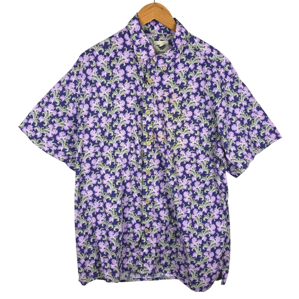 Yiume Men Short Sleeve ButtonUp Hawaiian Shirt Floral Cotton XL Tropical USA